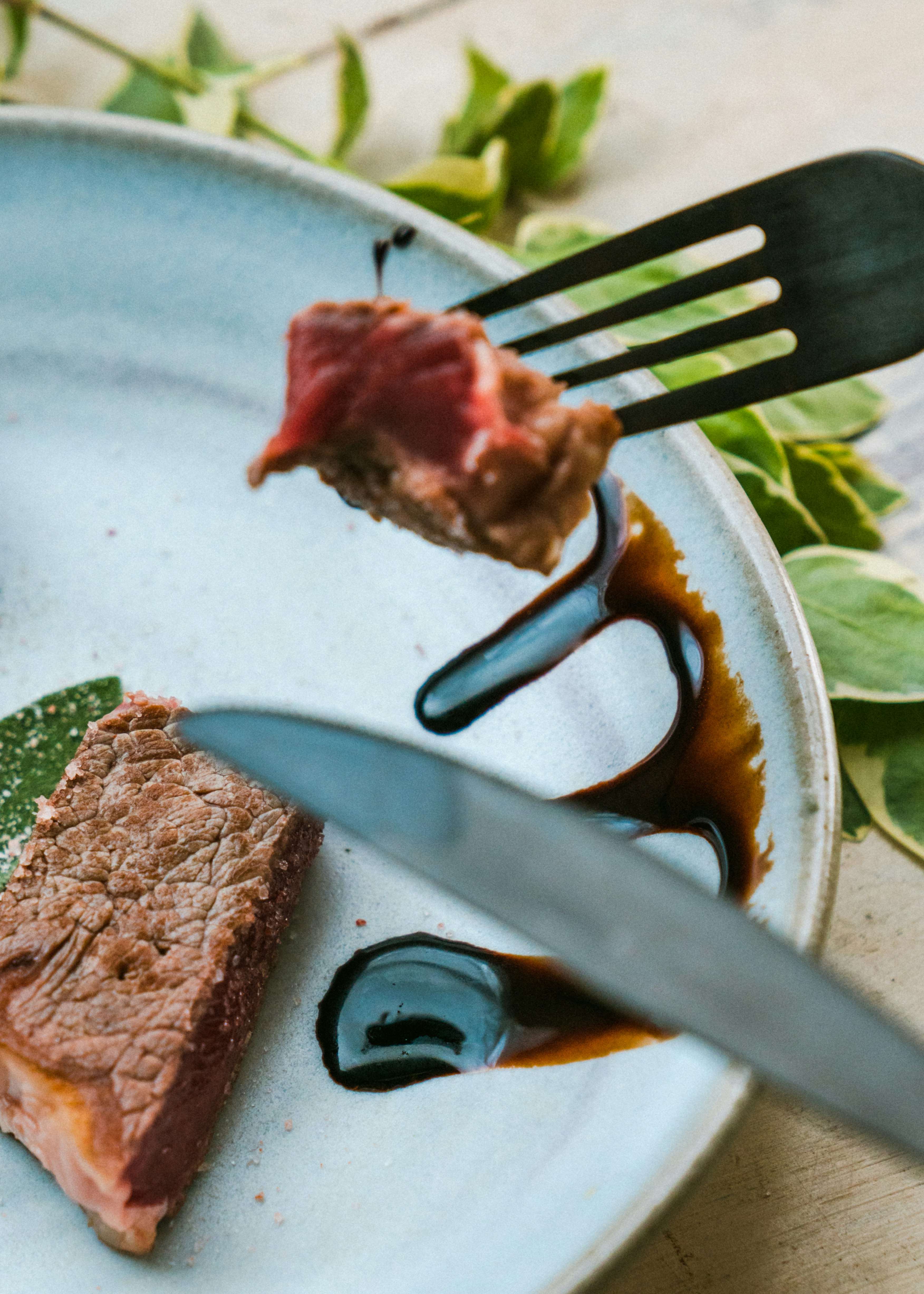 person eating steak